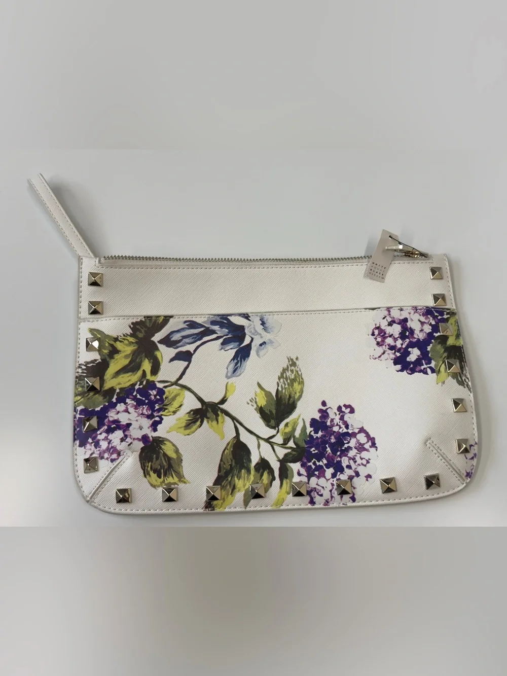 White House Black Market White Floral Print Studded Wristlet